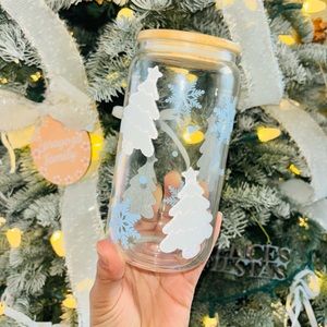 White Christmas 16oz Glass cup